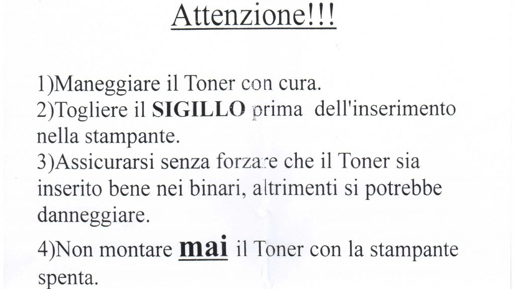istruzione su installazione toner