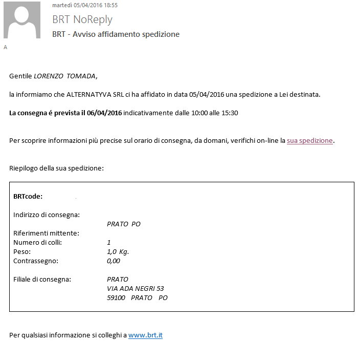 alternatyva spedizione bartolini email