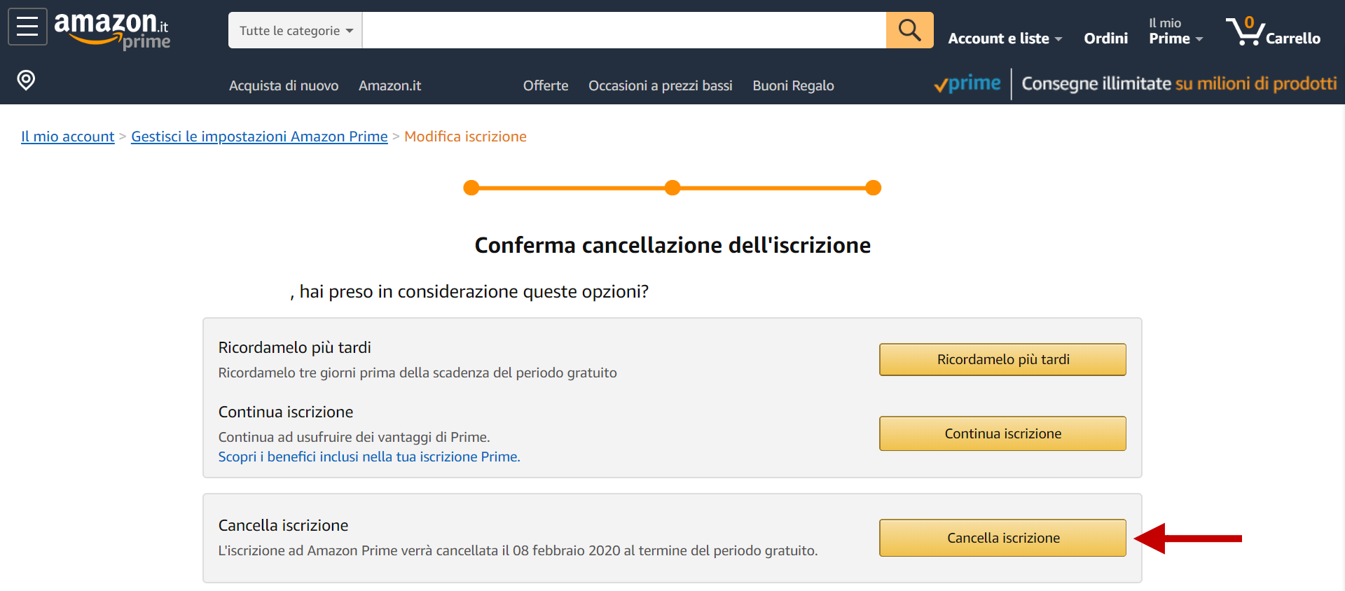 come disdire abbonamento prime video